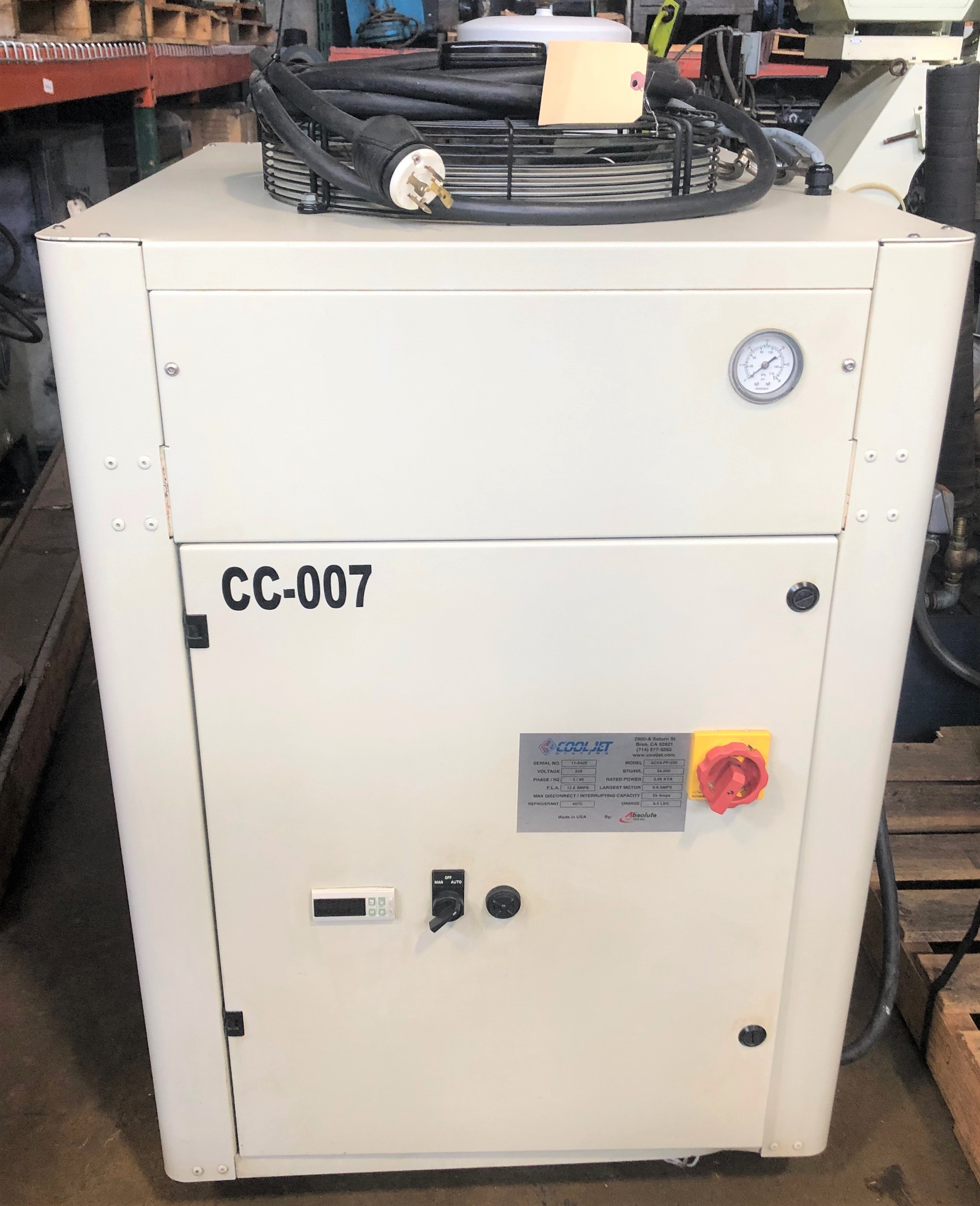 Cool Jet Systems AC24-FP-230 Coolant Chiller, CoolJet Systems 24,000 BTU Coolant Chiller, Like New Coolant Chiller For Sale, 24,000 BTU Coolant Chiller For Sale