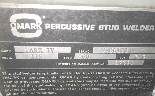 OMARK Mark 4 Precision Percussive Stud Welder for sale