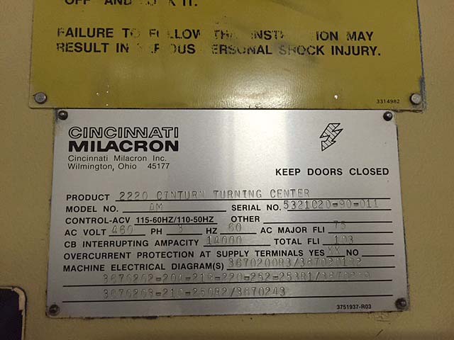 Cincinnati Milacron 2220 cnc turning center can lathe with Live Tooling for sale