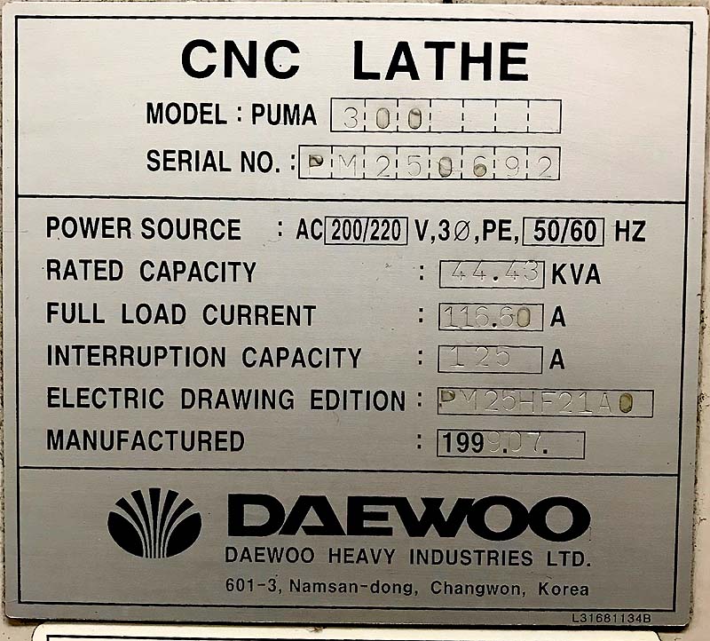 Used Daewoo Doosan Puma 300 CNC Turning Center For Sale, CNC Lathe For Sale