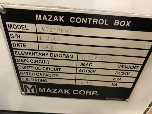 MAZAK VTC-200B CNC Vertical Machining Center for sale.