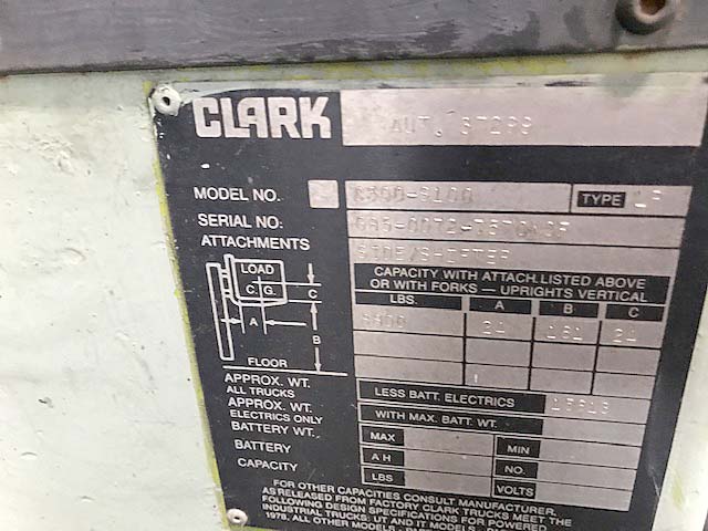 Clark G500-5100 9000 lb Fork Lift, Clark Fork Truck with Side Shift, 9000 lb Fork Lift