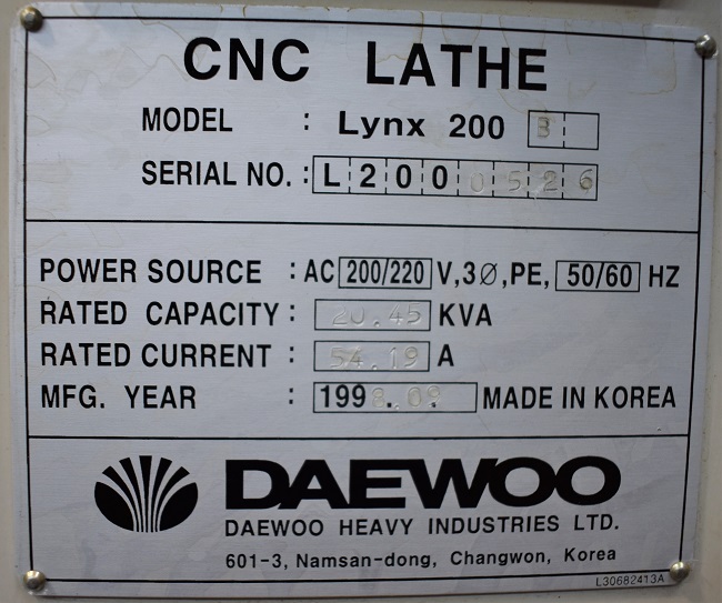 Daewoo Doosan Lynx 200B CNC Turning Center, Doosan Lynx 200 CNC Turning Center For Sale, used Doosan CNC Lathe For Sale, small CNC lathe for sale, CNC Chucker Lathe For Sale